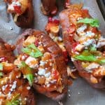 finished buffalo chicken sweet potatoes