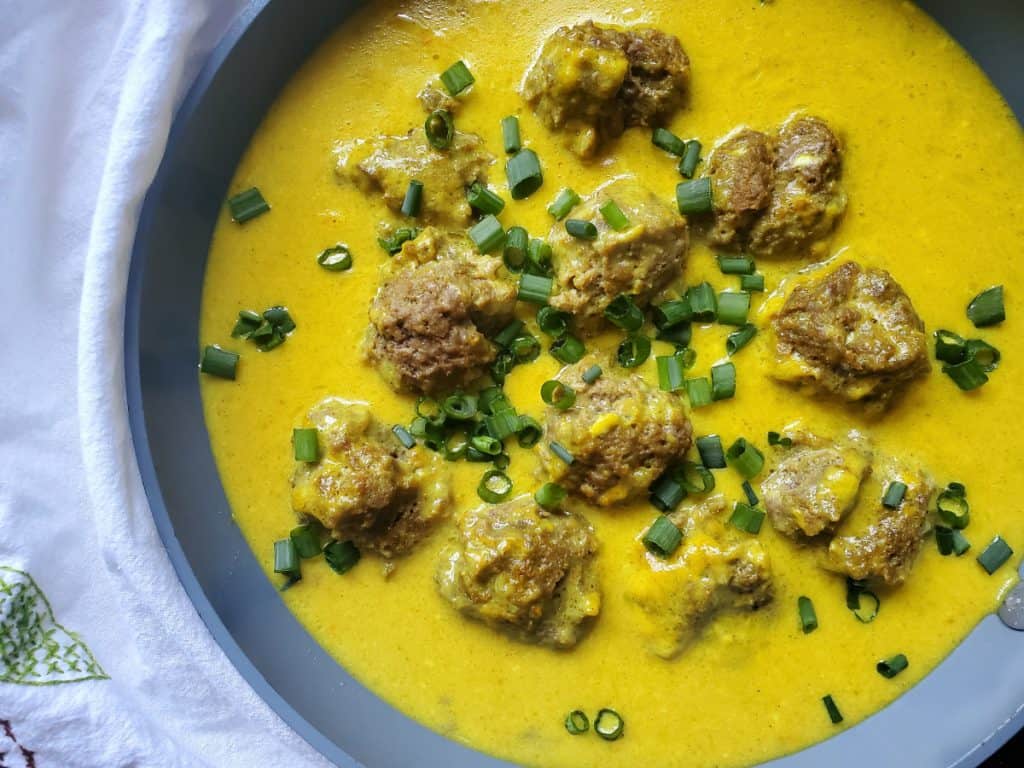 meatballs in the yellow curry sauce