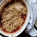 A dish of gluten free strawberry crisp.