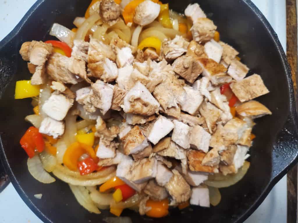 the chicken and veggies added together