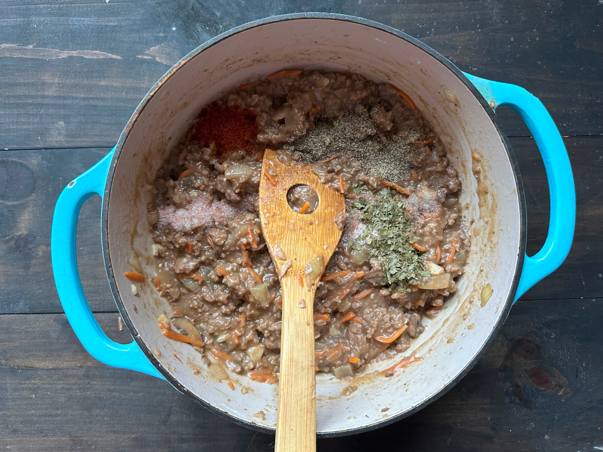 The spices added to the meat mixture.