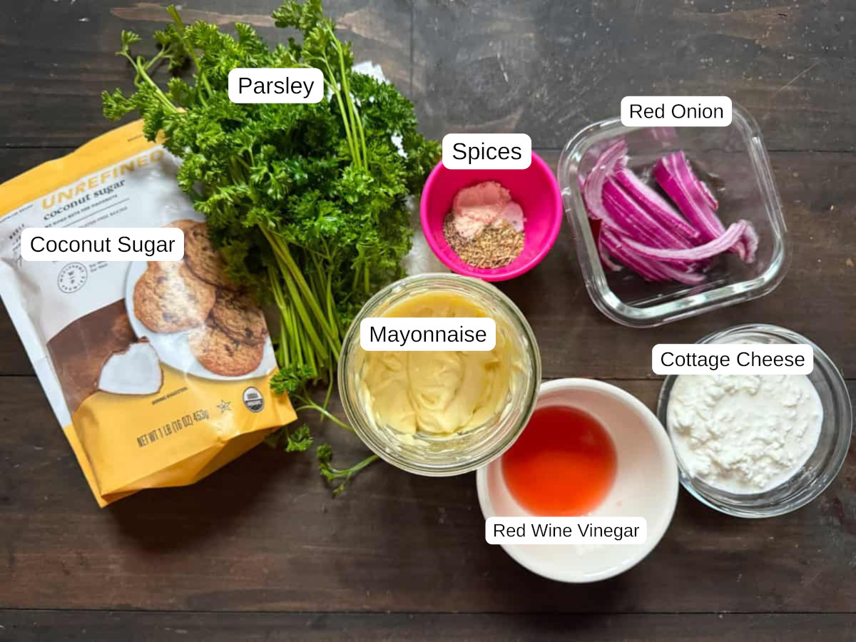 The labeled ingredients for creamy Italian Dressing.